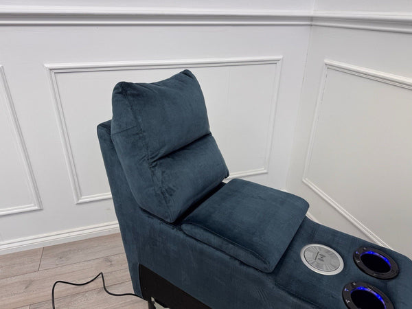 Sofology Renato Console Navy Blue Velvet Cup Holders Storage LED Charging2