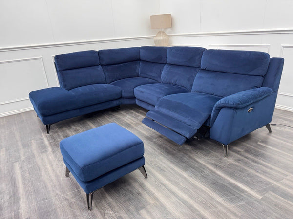 Furniture Village Contempo Power Recliner Corner Sofa In Navy Blue Velvet1
