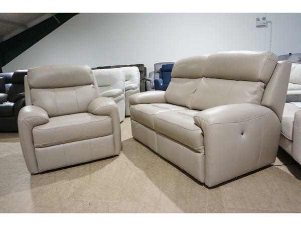 G Plan Hardy husk alabaster leather 2 seater heat sofa & Pwr Recliner Armchair3
