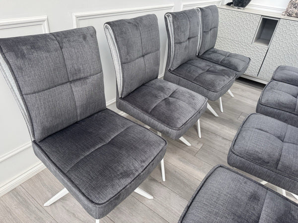 Furniture Village Glacier Set Of 8 Swivel Dining Chairs Dark Grey Fabric7