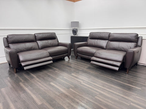 Furniture Village Zen Brown Leather Power Recliner 3+3 Seater Sofa Set0