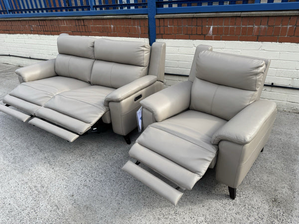LA-Z-BOY BELLA LEATHER POWER RECLINER 3 SEATER SOFA & ARMCHAIR SET - LATTE4