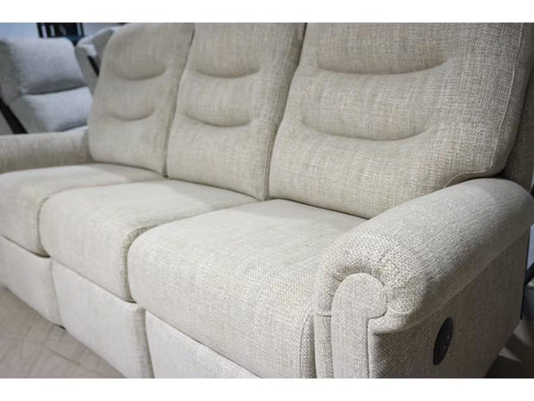 G Plan Holmes natural / gold mix fabric electric reclining 3 seater sofa1