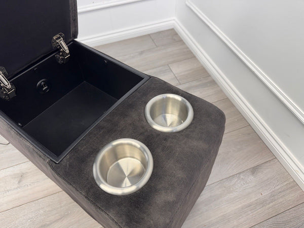 Sofology Radleigh Console Charcoal Velvet Cup Holders Storage6