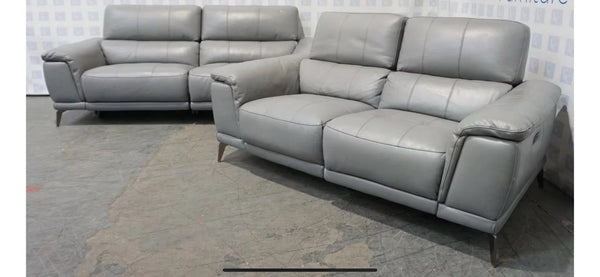 Furniture Village Lecce 3 & 2 Seater Sofa Set in Grey Leather - Power Recliner 0
