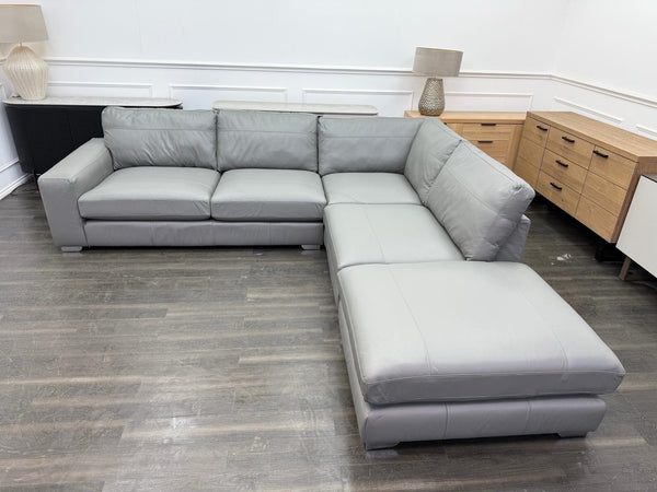 Next Houghton Grey Leather Corner Sofa Open End With Footstool17