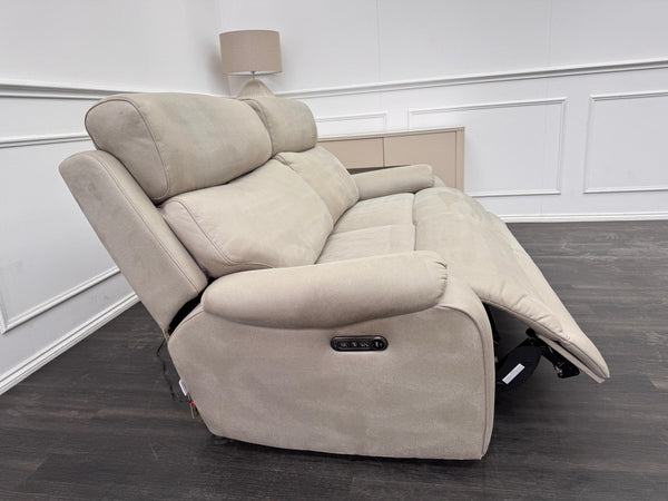 LA Z BOY Winchester Power Recliner 3 Seater Sofa In Beige Fabric Power Headrest10