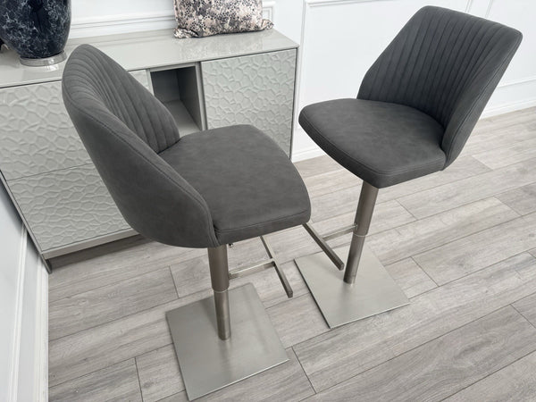 Furniture Village Grigio Pair of 2 Grey Suede Swivel Barstools Chairs2