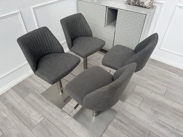 Furniture Village Grigio Set Of 4 Grey Suede Swivel Barstools Chairs3