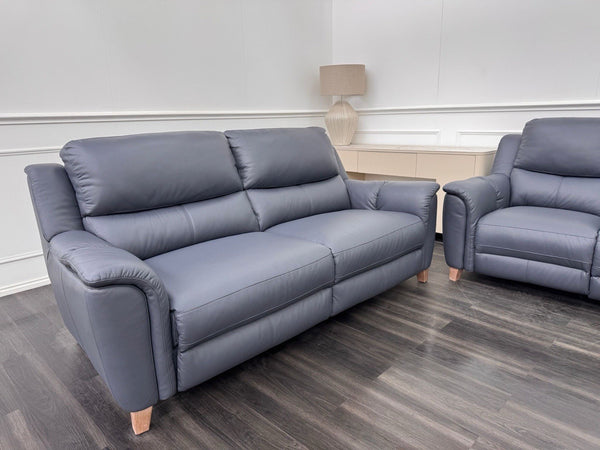 LA Z BOY Vienna Static 3 & Power Recliner 2 Seater Sofa Set Blue Leather18