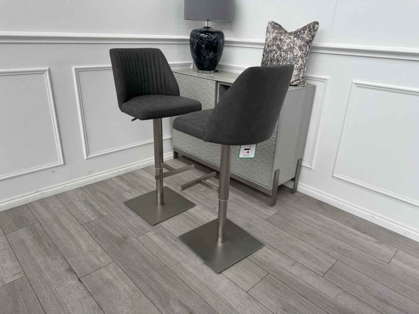 Furniture Village Grigio Pair of 2 Grey Suede Swivel Barstools Chairs0