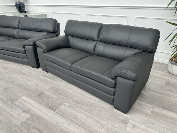 Furniture Village Cozee Dark Grey Pure Premium Leather 3+2 Seater Sofa Set6