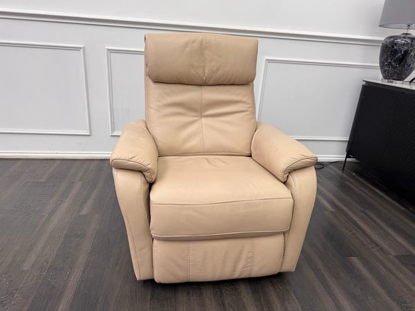 Furniture Village Rowen Beige Leather Armchair Power Recliner+Swivel+Rocking11