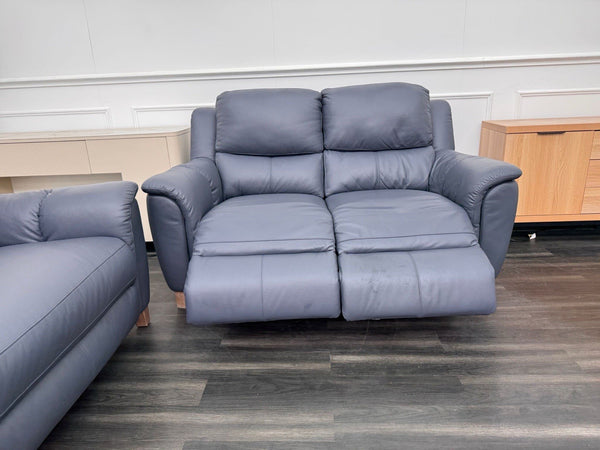 LA Z BOY Vienna Static 3 & Power Recliner 2 Seater Sofa Set Blue Leather7