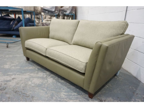 Parker Knoll Harlow half green hide / tweed herringbone fabric 3 seater sofa1