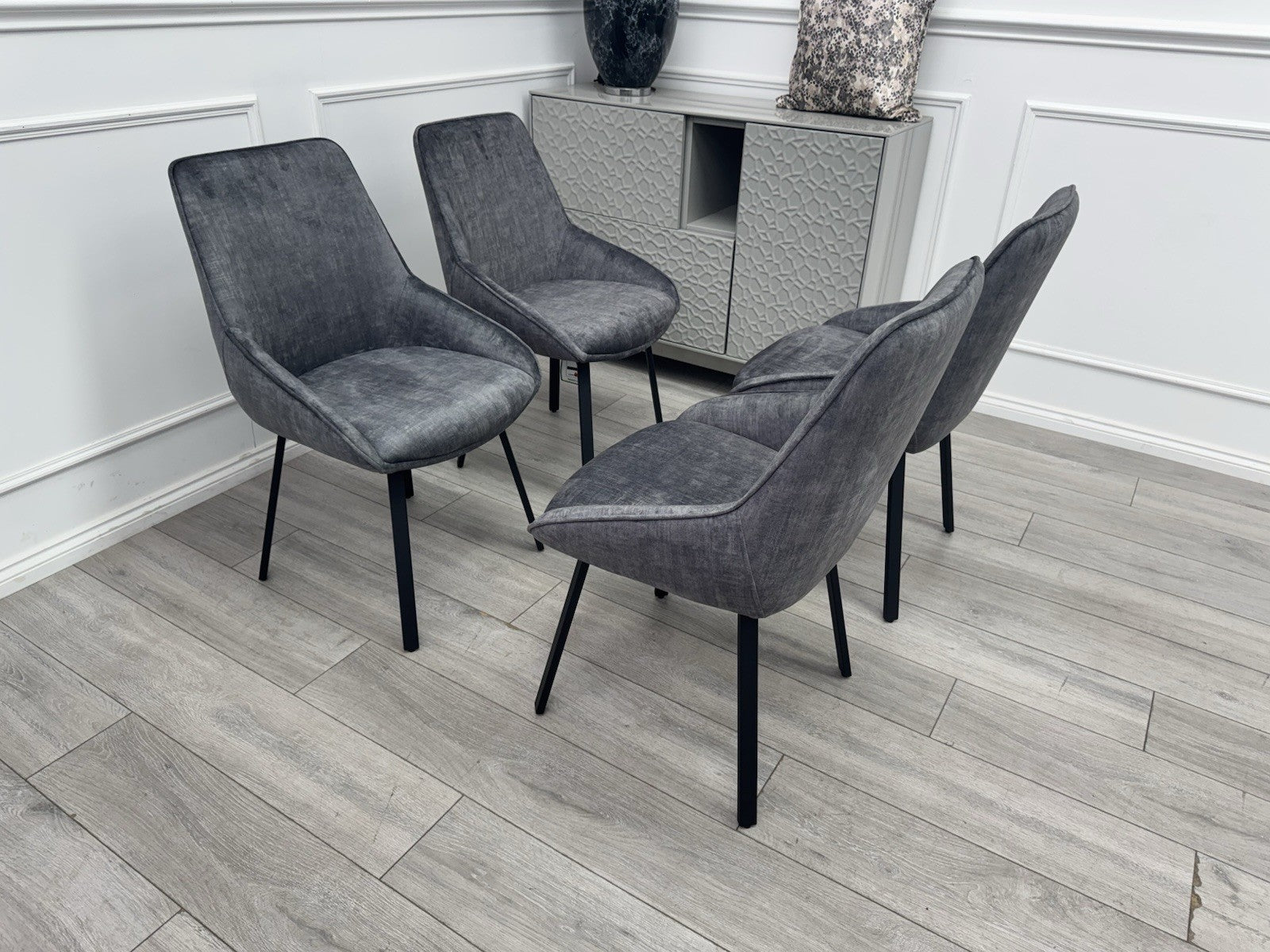 Furniture Village Veja Grey Velvet Set Of 4 Swivel Dining Chairs0