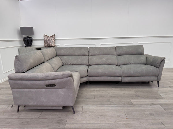 Sofology Missouri Corner Sofa In Silver Grey Fabric Power Recliner + Headrest2