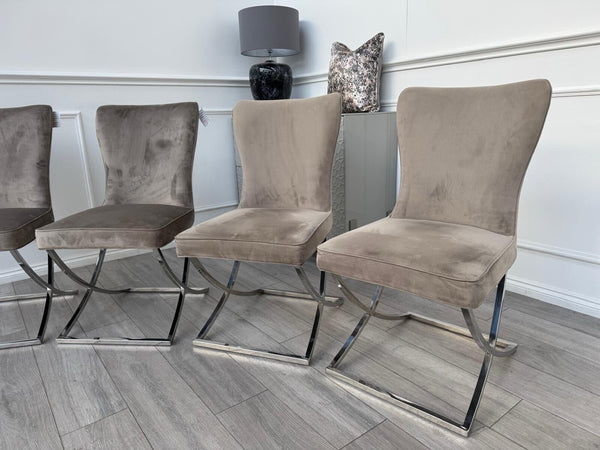 Furniture Village Vanquish Taupe Beige Velvet Set Of 4 Dining Chairs17