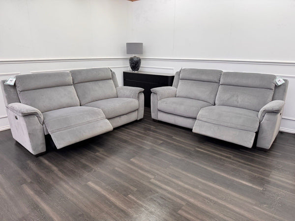 Furniture Village 3+3 Seater Sofa Set Power Recliner Grey Velvet0