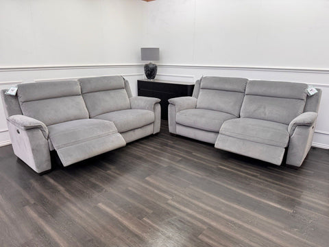 Furniture Village 3+3 Seater Sofa Set Power Recliner Grey Velvet0