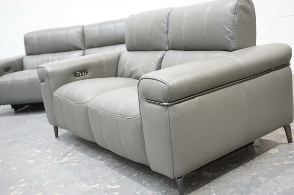 FV Homestage Grey Leather 3+2 Seater Sofa Set Pwr Recliner & Headrest (Delivery)1
