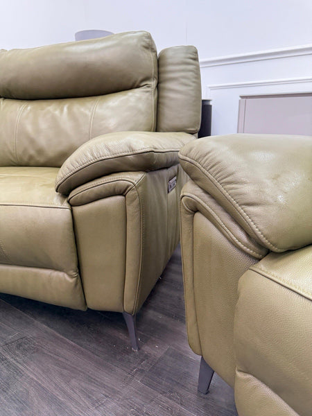 DFS Wren Power Recliner 3+3 Seater Sofa Set In Sage Green Leather14