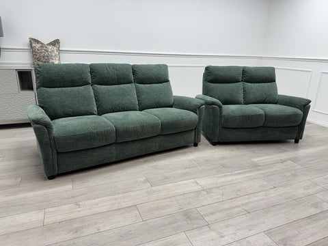 Furniture Village Piccolo Static 3 & 2 Seater Moss Green Fabric Sofa Set0