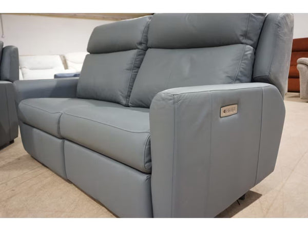 G Plan Wren ocean blue leather power recliner 3 seater + standard 2 seater sofa 3