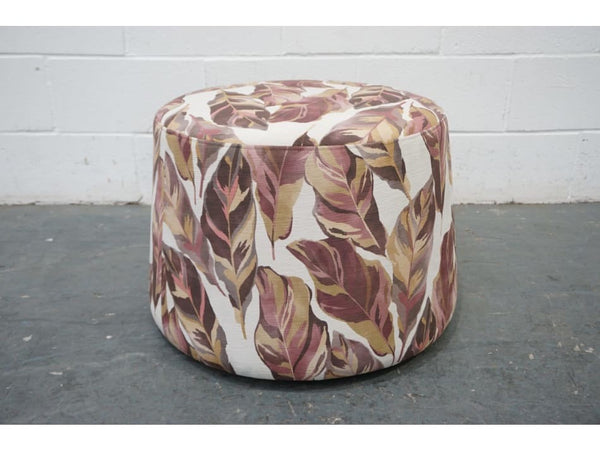 Colins & Hayes deisgner floral patterned fabric large circular footstool1