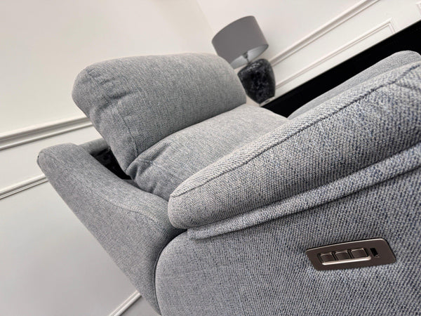 G Plan Kingsbury Power Recliner Armchair Woven Light Blue/ Grey RRP £242520