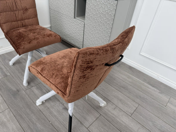 Furniture Village Saturn Rust Burnt Orange Fabric Pair Of 2 Swivel Dining Chairs6