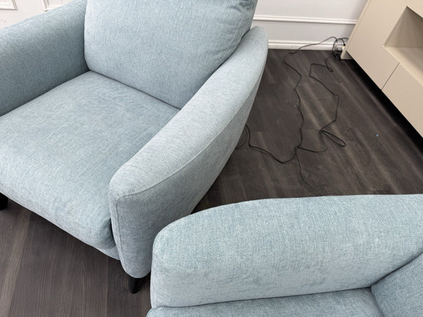 Furniture Village Petit Sky Blue Fabric Power Recliner 3+1+1 Seater Sofa Set8