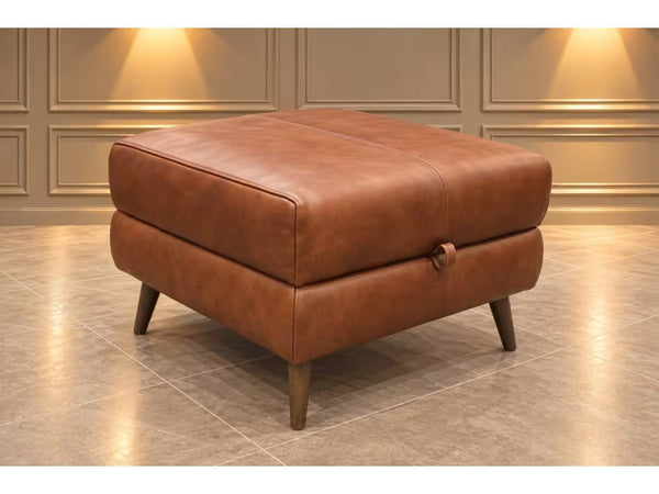 Sofology Adler relaxed soft brown leather storage footstool0