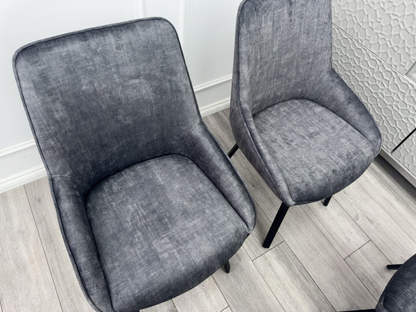 Furniture Village Veja Grey Velvet Set Of 4 Swivel Dining Chairs5