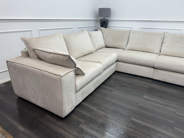 DFS Large Cream Velvet Corner Sofa Left Hand Facing (Fast Delivery)2