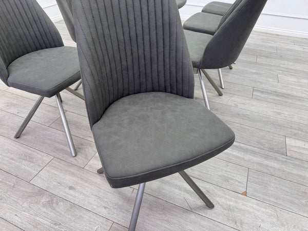 Grigio set of 6 Grey Swivel Suede Dining Chairs
