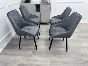 Veja Grey Velvet Set Swivel Dining Chairs