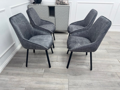 Veja Grey Velvet Set Swivel Dining Chairs