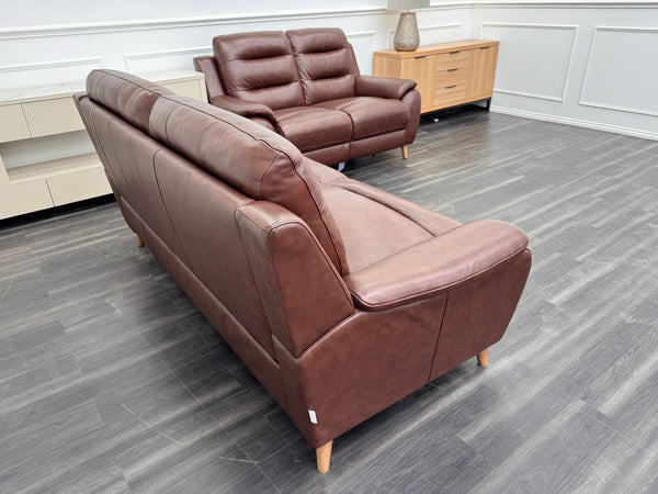 Lazyboy Stafford Brown Leather 3 & 2 Static Sofa Set