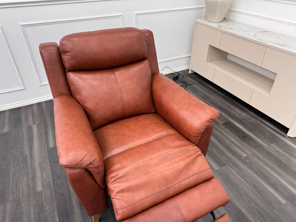 La Z Boy Kenzie Tan Brown Leather Power Recliner Fabric Armchair