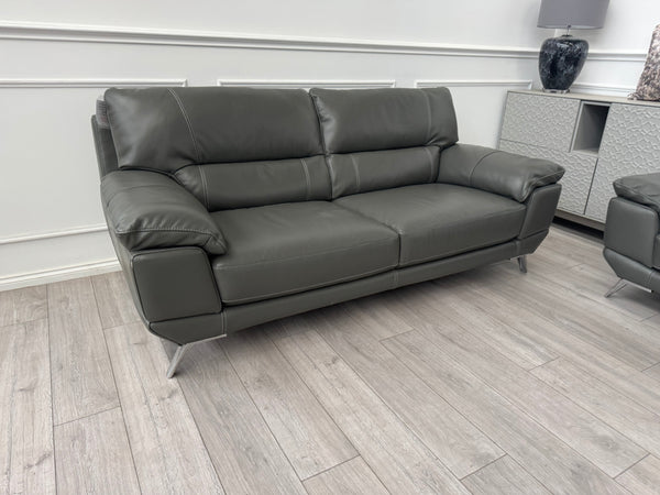 FURNITURE VILLAGE Salvador 3+3+2 Seater Sofas + Swivel Chair Set in Grey Leather