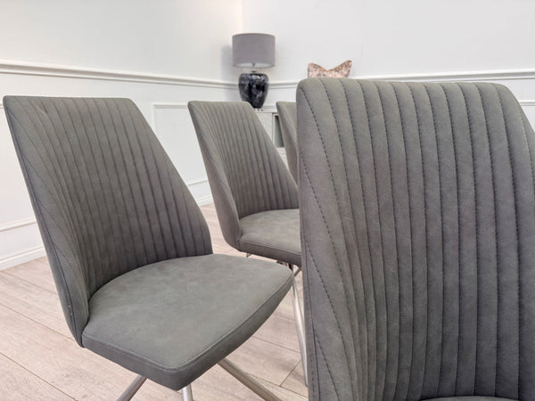Grigio set of 6 Grey Swivel Suede Dining Chairs