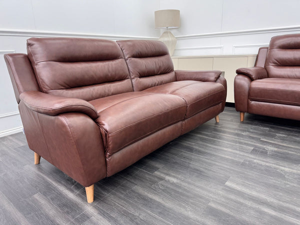 Lazyboy Stafford Brown Leather 3 & 2 Static Sofa Set