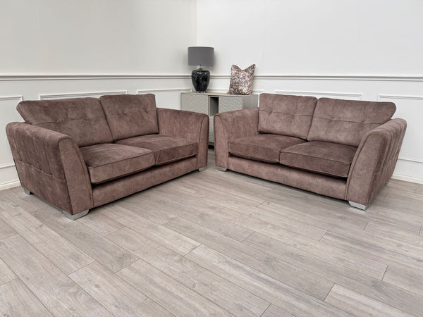 FURNITURE VILLAGE ARIANA 2+2 Seater Sofa Set Classic Back Dapple Chocolate