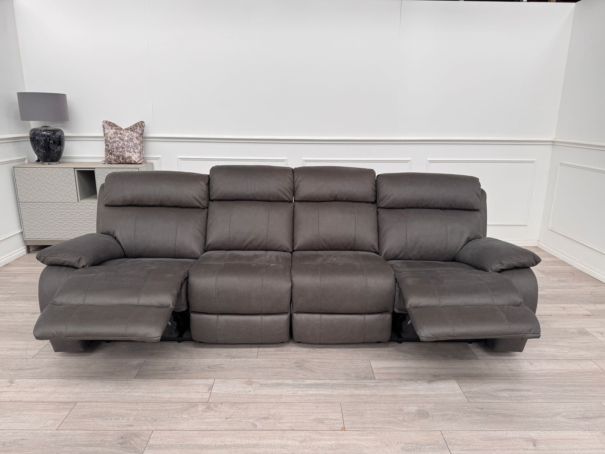 Moreno 4 Seater Power Recliner Sofa In Charcoal Material