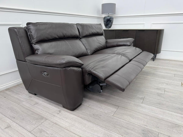 Brown Leather 3 Seater & Armchair Power Recliner Sofa Set