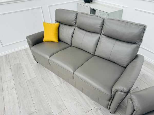 Piccolo Sleet Grey 3+3 Seater Sofa Set Static Genuine Leather