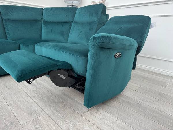Lillie 1 x Power Reclining Corner Sofa In Lake Green Velvet