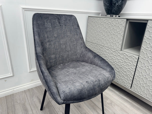 Veja Grey Velvet Set Swivel Dining Chairs