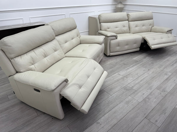 Brescia Power Recliner 3+3 Seater Sofa Off White Leather
